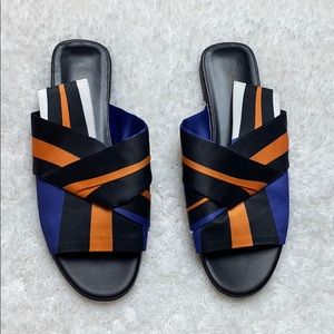 Via Spiga Halina Striped Satin Slide Sandals